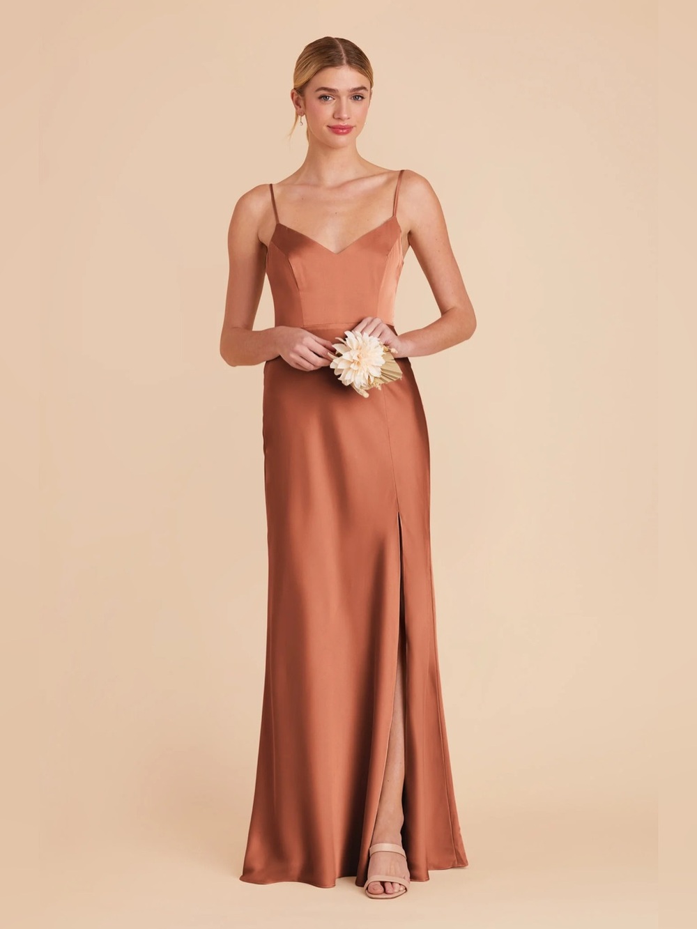 Birdy Grey Jay Matte Satin Bridesmaid Dress Large Terracotta Rust V-Neck Maxi